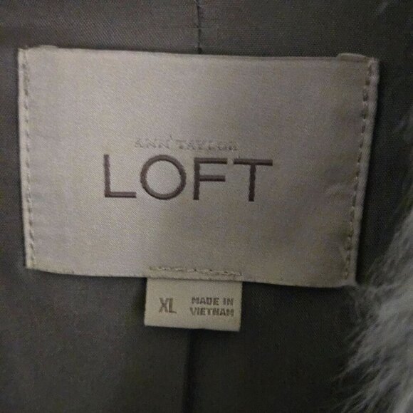 Loft Wool Blend Removable Faux Fur Collar Gray Full Zip Snap Coat Size XL - Picture 8 of 9